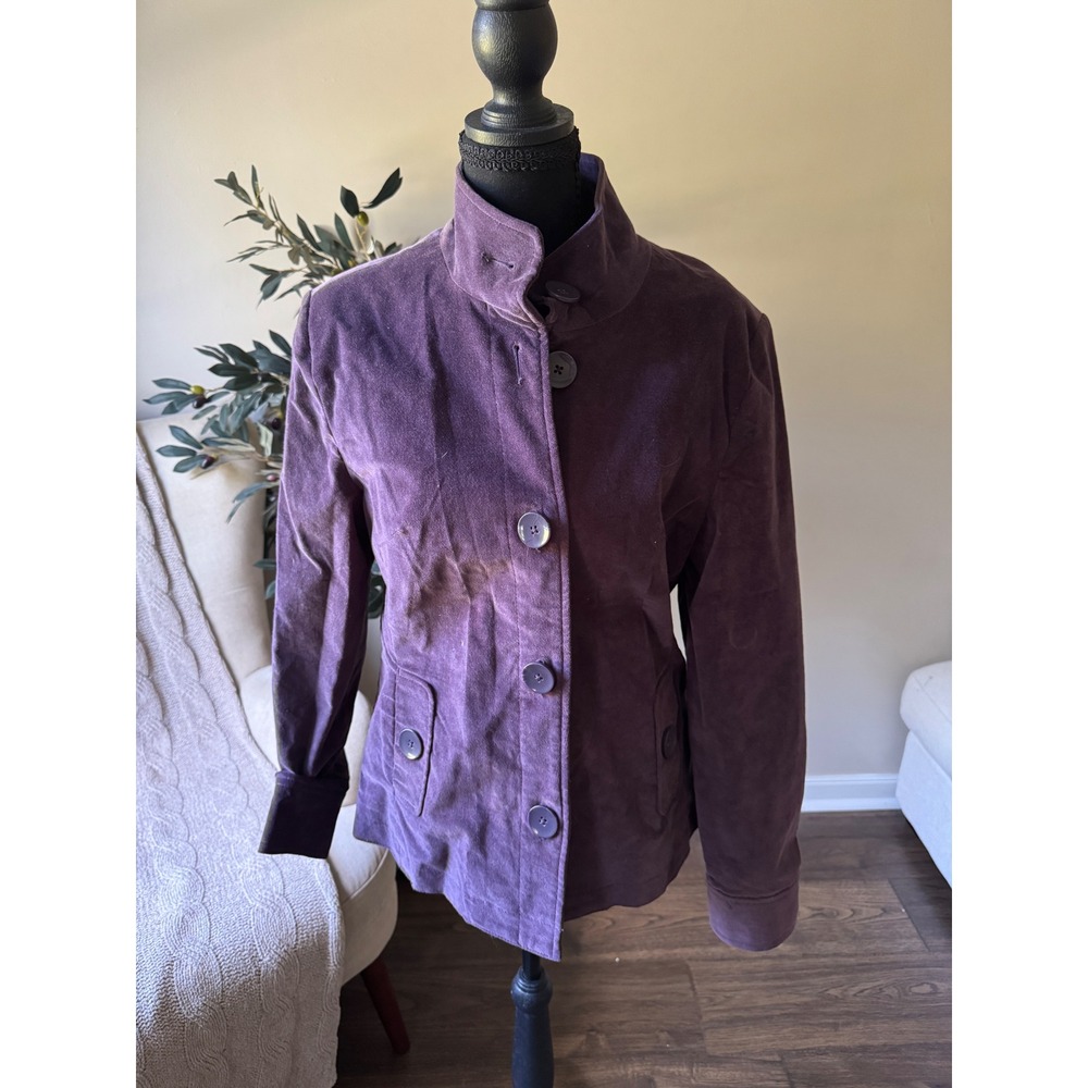 Lady Hathaway Purple Corduroy Mock Neck Button Front Jacket Women Medium 102223